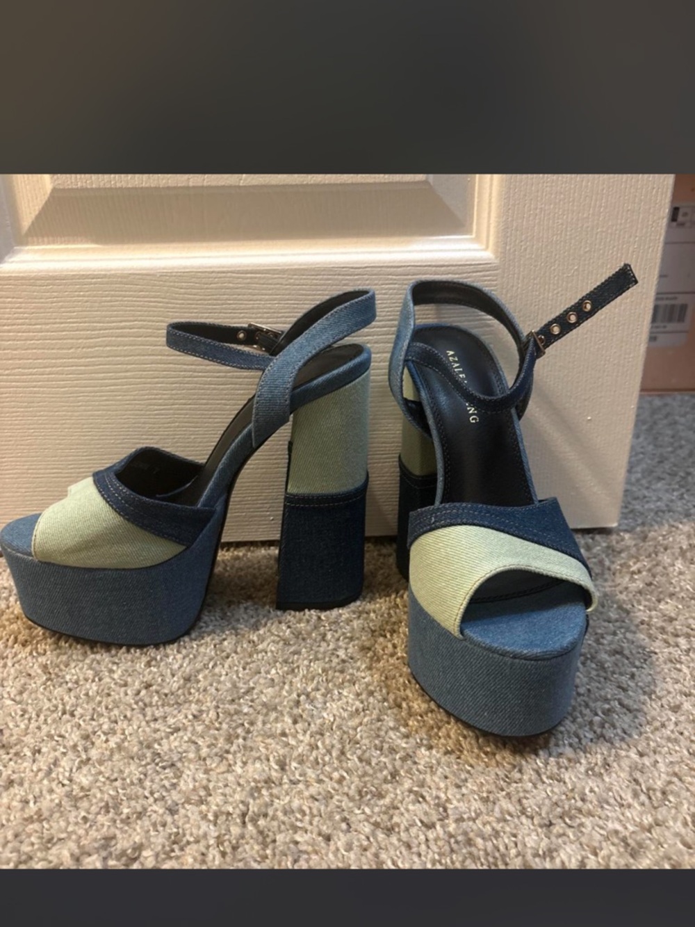 Azalea Wang Two-Tone Denim Platform Sandals